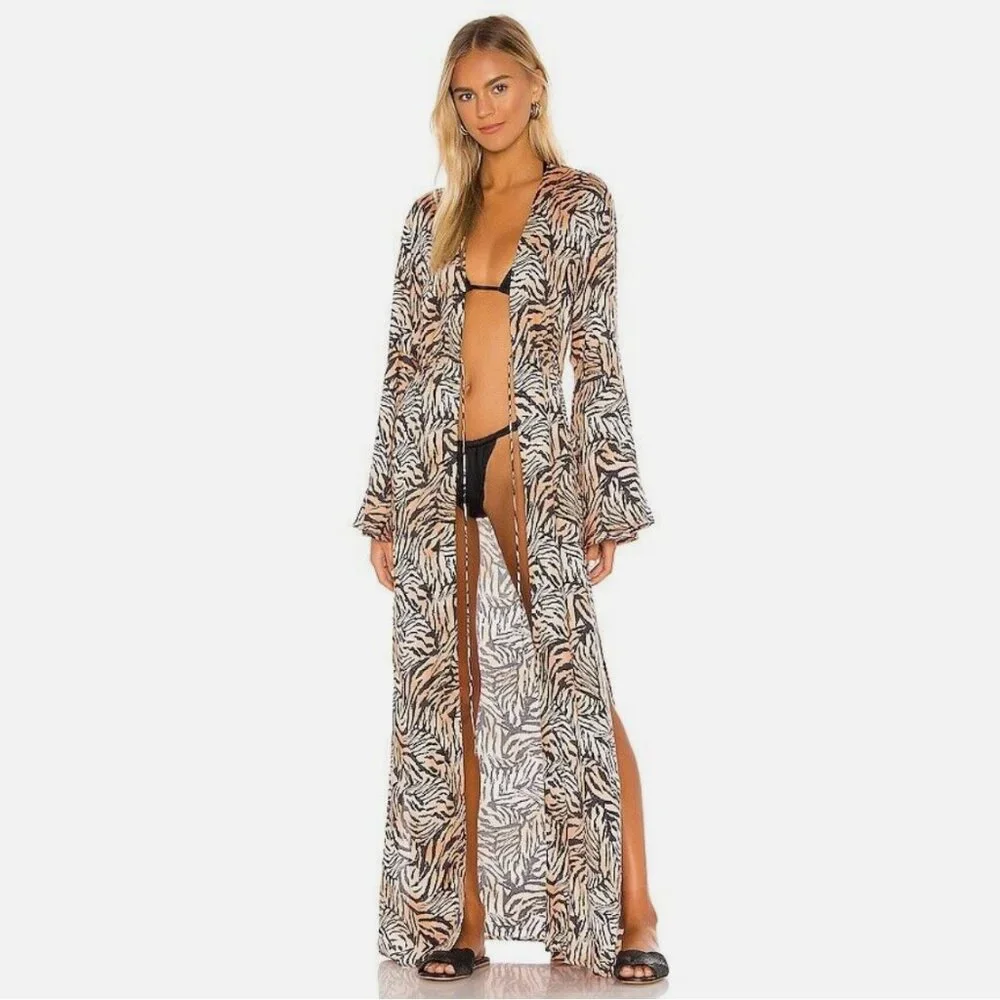 Tori Praver Cassandra Tiger Kimono Maxi Swim Cover Up